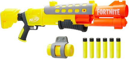 Nerf Fortnite Legendary TAC Blaster, Yellow Glow Wrap Design, 6-Dart Mega Drum, 6 Nerf AccuStrike Mega Darts, Multicolor, One Size