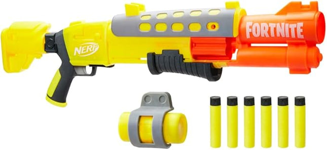 Nerf Fortnite Legendary TAC Blaster, Yellow Glow Wrap Design, 6-Dart Mega Drum, 6 Nerf AccuStrike Mega Darts, Multicolor, One Size