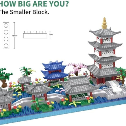 Architecture Chinese Style of Suzhou Garden,Hangzhou's West Lake,Build Iconic Asian Landscape,950 PCS mini Bricks,Featuring Pagoda, Stone Bridge,Asian Style Micro Blocks for Adults and Teens