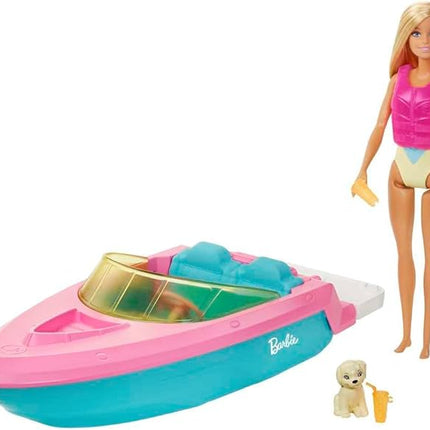 Barbie Doll and Boat Playset with Pet Puppy, Life Vest and Accessories, Fits 3 Dolls & Floats in Water, Gift for 3 to 7 Year Olds