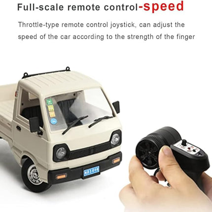 D12Mini Kei Truck RC Car, 1/16 2.4Ghz Remote Control Rock Crawler Off Road Truck with Brushed Motor, LED Headlights, Middle Engine Rear Drive RTR Toys Car for Adults