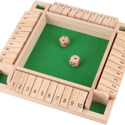 Shut The Box - Wooden Dice Board Game, 2-4 Player Math Puzzle Toy for Kids and Adults, Educational Family Tabletop Game for Learning Addition Subtraction, Fun Strategy Gift Set