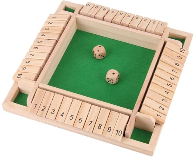 Shut The Box - Wooden Dice Board Game, 2-4 Player Math Puzzle Toy for Kids and Adults, Educational Family Tabletop Game for Learning Addition Subtraction, Fun Strategy Gift Set