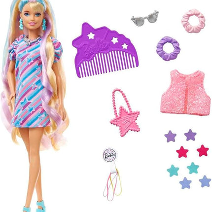 Barbie Totally Hair Doll, Star-Themed with 8.5-inch Fantasy Hair & 15 Styling Accessories (8 with Color-Change Feature)