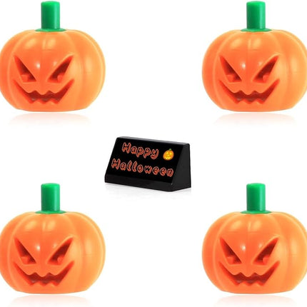 LEGO Halloween Minifigure Accessory - Pumpkin with Green Stem Jack O' Lantern 🎃 (4 Pack) With Halloween Display