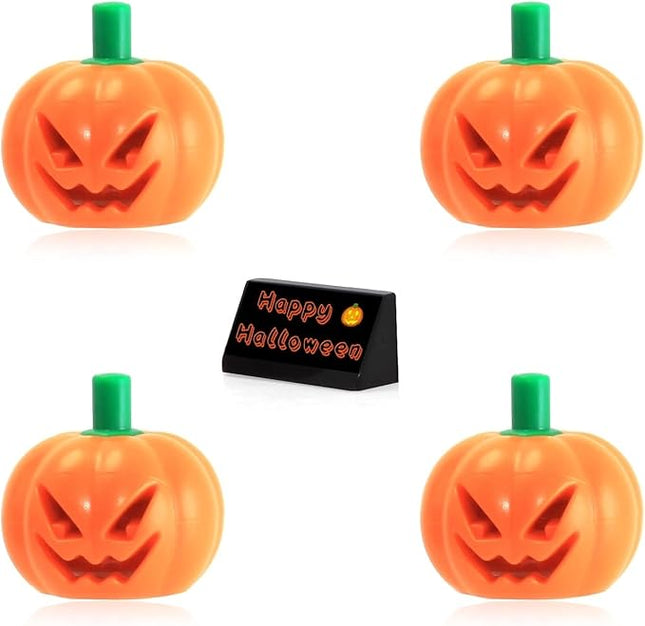 LEGO Halloween Minifigure Accessory - Pumpkin with Green Stem Jack O' Lantern 🎃 (4 Pack) With Halloween Display