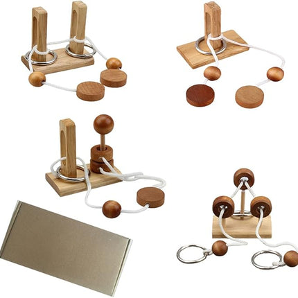 Brain Teaser Puzzle Wooden Threading Rope Loop Puzzle Luban Lock Brain Teaser Game Adult Kids Toy Puzzles for Adults (4)