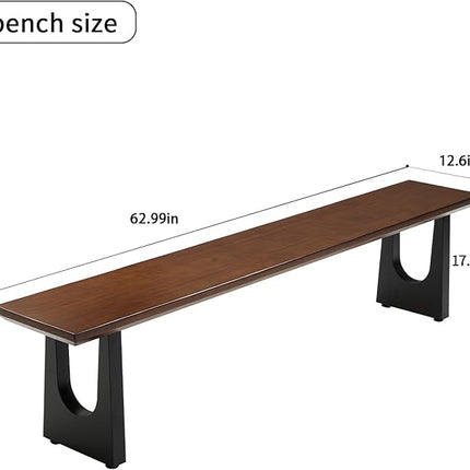 Walnut Color Long Bench Solid Wood Top Metal Legs U-Shaped Design Durable Sturdy Dining Bench Ideal for Office Home Restaurant Patio Multiple (Bench, 62.99in)