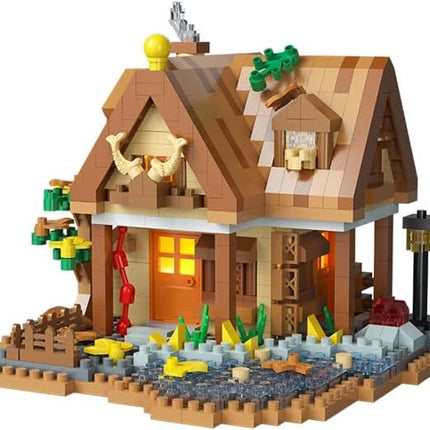 Cozy Mini Wood Cabin Micro Building Set with LED Light Wooden Forest House Block Toy with Tree Log Stem Houses Construction Model for Adults Teens Birthday Gift