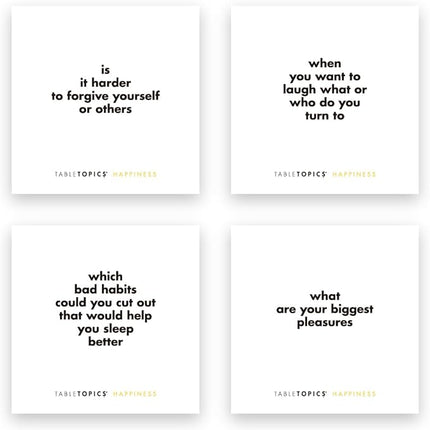 TableTopics Happiness Question Card Game - 135 Conversation Starter Cards with Tips, Ideas, & Quotes to Spark Meaningful Discussions with Adults at Dinner Parties, Girls’ Nights, and More