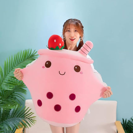 MDXMY Plush Stuffed Bubble Tea Plush Pillow Soft Cute Pearl Milk Tea Hug Pillow (Pink Cream, 13.7 inches)