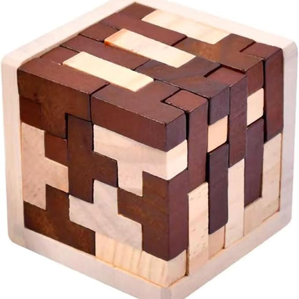 Wooden Brain Teaser Puzzle Cube Wooden Puzzles T-Shaped Jigsaw Logic Puzzle Educational Toy for Kids and Adults by AHYUAN (Coffee and Natural)