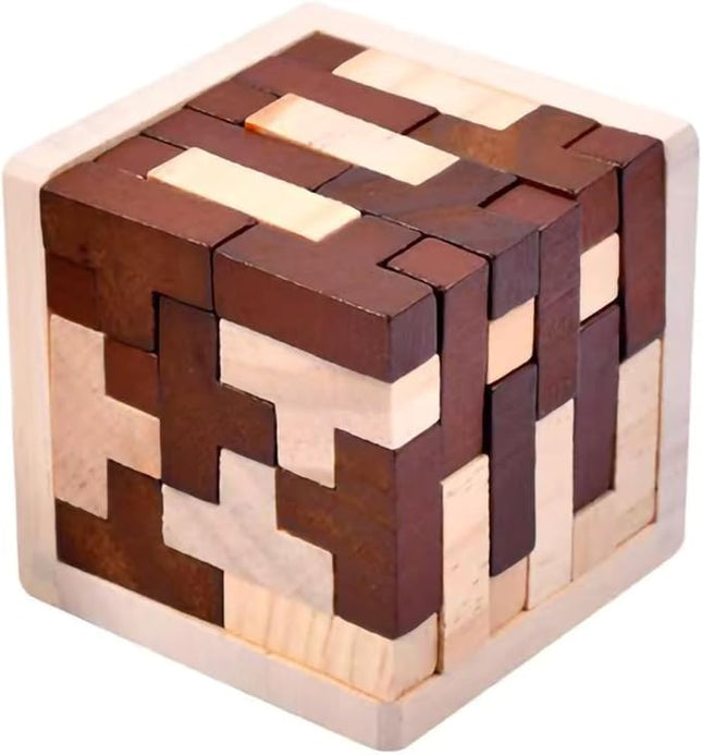 Wooden Brain Teaser Puzzle Cube Wooden Puzzles T-Shaped Jigsaw Logic Puzzle Educational Toy for Kids and Adults by AHYUAN (Coffee and Natural)