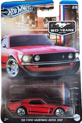 Hot Wheels '69 Ford Mustang Boss 302, Silver Series 2/5, 1:64 Scale Diecast Car