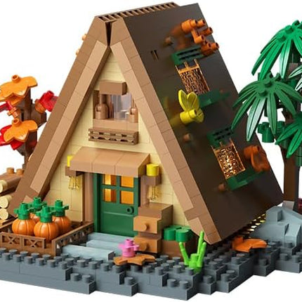 Countryside Mini Wood Cabin Micro Building Set with LED Light Wooden Forest House Block Toy with Tree Log Stem Houses Construction Model for Adults Teens Birthday Gift