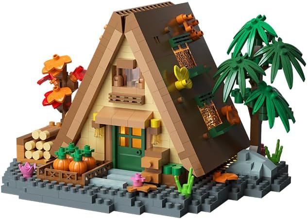 Countryside Mini Wood Cabin Micro Building Set with LED Light Wooden Forest House Block Toy with Tree Log Stem Houses Construction Model for Adults Teens Birthday Gift