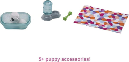 Barbie Mini Playset with 2 Pet Puppies, Doghouse and Pet Accessories, Gift for 3 to 7 Year Olds