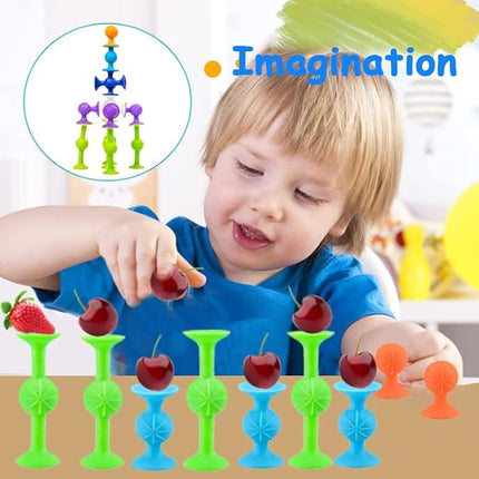 Suction Bath Toys for Baby, 12 Piece Starter Set Suction Cup Toys Preschool Sensory Fidget Toys for Toddlers 1-3 4-8 | No Hole Bath Toy | BPA Free Bath Toys (Large Size)