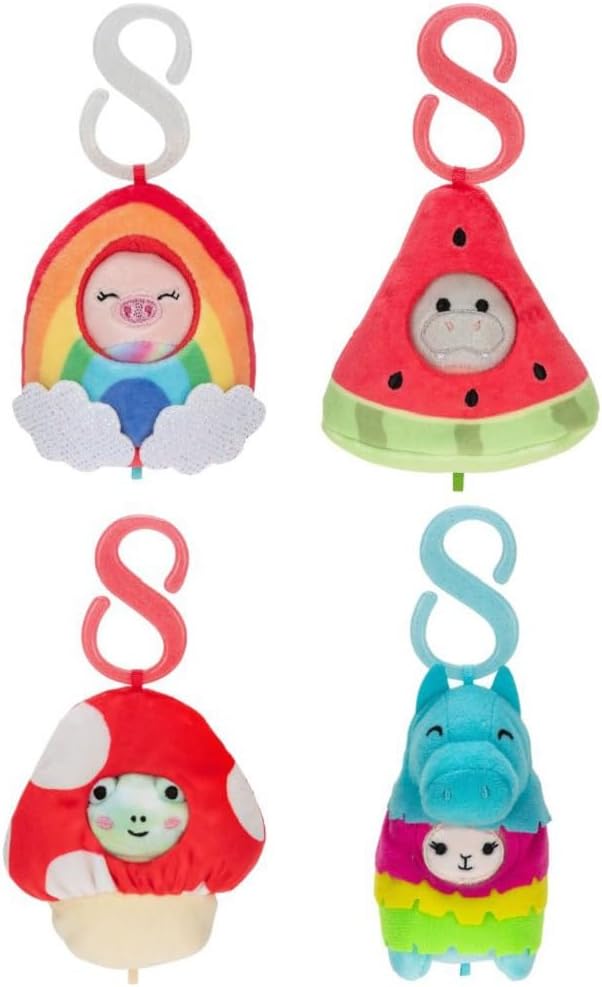 Squishville by Original Squishmallows Style & Play Clips - 4 Pack Mystery Bundle - Clip-On and Link Together - 12 Possibilities Chosen at Random