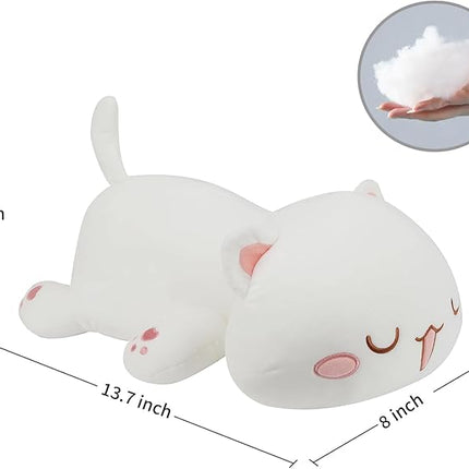 AFAN Cat Stuffed Animals Plush Cute Soft Cat Plush Pillow Toys Kawaii Plushies Room Decor Gifts for Kids Girls Boys (Squinted Eyes, White, 13.7 Inch)