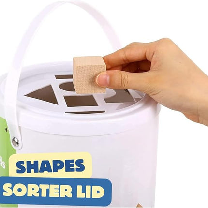 Pidoko Kids Wooden Blocks - 100 Pcs - Building Blocks for Toddlers - Includes Storage Container with Shape Sorter Lid - Natural Beech Wood Blocks - Preschool Learning Toys Stacking Block