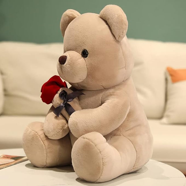 Teddy Bear with Rose,Plush Stuffed Animal Teddy Bear,Cute Sweet Teddy Bear Great Gift for Your Loved One, Soft Teddy Bear for Girlfriend Kids Birthday, Valentine, Christmas(18 inches, Brown)