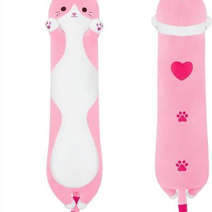 Long Plush Toy Cat Pillow Cute Plush Cat Toy Doll Stuffed Animal Cat Hugging Pillow for Sleeping Gift for Kids and Girls(Pink,50cm/19.6in)