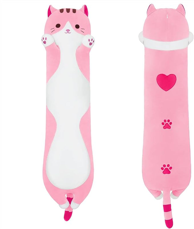 Long Plush Toy Cat Pillow Cute Plush Cat Toy Doll Stuffed Animal Cat Hugging Pillow for Sleeping Gift for Kids and Girls(Pink,50cm/19.6in)