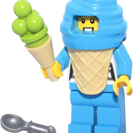 LEGO City Town Minifigure - Boy in Blue Ice Cream Suit (with Ice Cream Cone and Spoon) Very Cute