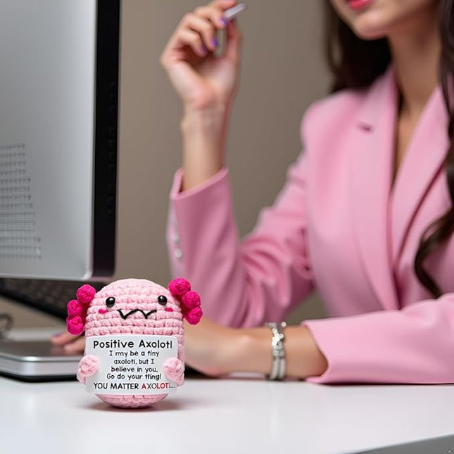 Positive Mini Axolotl Charm Buddie - Emotional Support Crochet Dolls Positive Crochet Animals Gifts Emotional Support Plush Stuffed Animal for Anxiety & Stress Relief