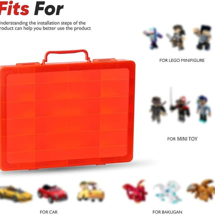 Toy Storage Organizer Case for Hot Wheels Car, for Matchbox Cars, for Mini Toys, for Small Dolls. Carrying Box Container Carrier with 24 Compartments (Box Only) (Red)