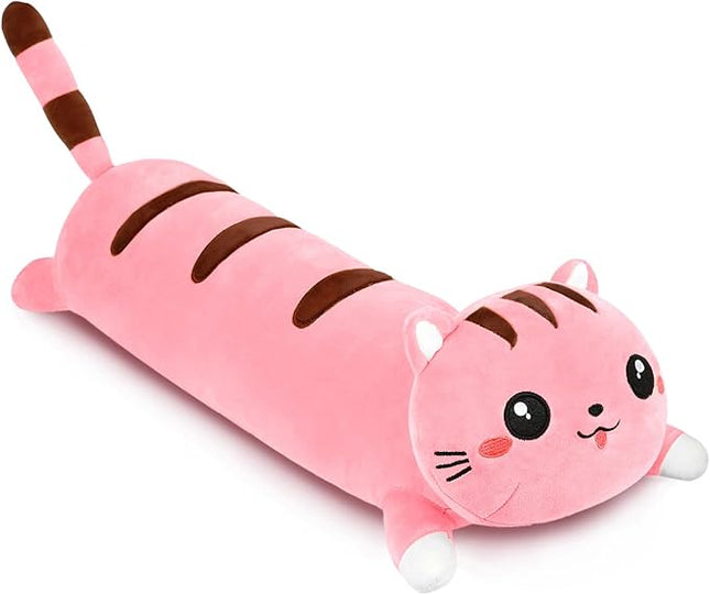 AFAN Long Cat Plush Cute Cat Body Pillows Kawaii Stuffed Animals Plushies Soft Cuddly Cotton Plush Toys Room Decor Gifts for Kids Girls Boys Adults (Pink, 19.6 Inch)
