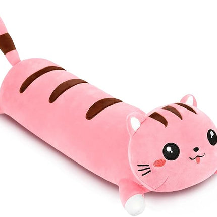 AFAN Long Cat Plush Cute Cat Body Pillows Kawaii Stuffed Animals Plushies Soft Cuddly Cotton Plush Toys Room Decor Gifts for Kids Girls Boys Adults (Pink, 25.9 Inch)