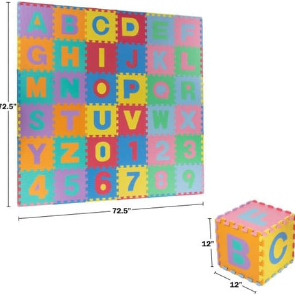 Kids' 96-Piece Foam Floor Alphabet and Numbers Puzzle Play Mat for Babies and Toddlers - Interlocking Tile Game by Trademark Games (Multicolored)