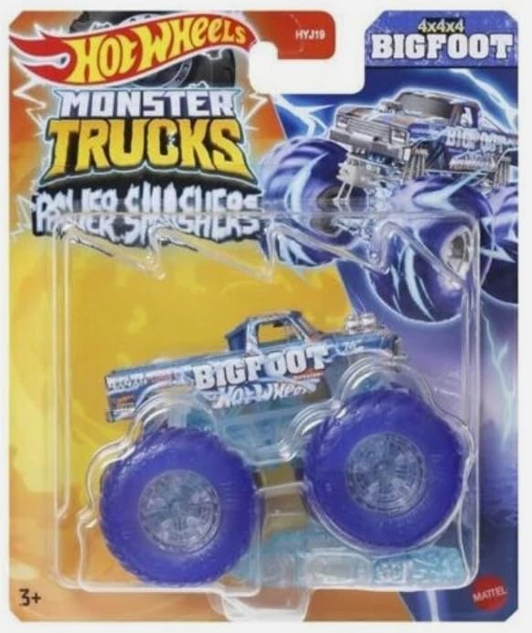 Hot Wheels Monster Trucks Bigfoot 2024, Power Smashers 1:64 Scale, Crushed Car Included