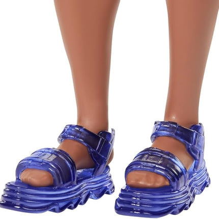 Barbie Fashionistas Ken Doll #220 with Behind-The-Ear Hearing Aids & Broad Body Wearing a Removable Orange Patterned Shirt, Shorts & Jelly Sandals