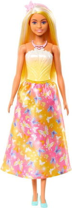 Barbie Royal Doll with Brightly Highlighted Fantasy Hair, Colorful Accessories, Yellow Ombre Bodice & Butterfly-Print Skirt