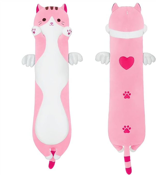 Long Plush Cat Pillow: Cute Plush Cat Toy Doll, Stuffed Animal Cat Hugging Pillow for Sleeping, Gift for Kids and Girls (Pink, 90cm/35.4in)