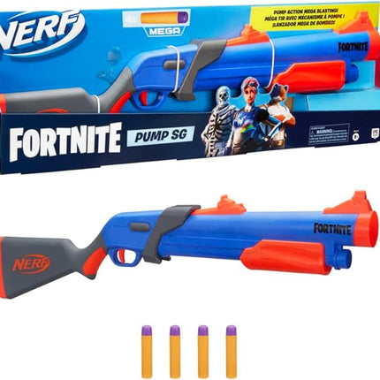 Nerf Fortnite Pump SG Blaster - Pump Action Mega Dart Blasting - Breech Load - 4 Official Mega Darts - for Youth, Teens, Adults