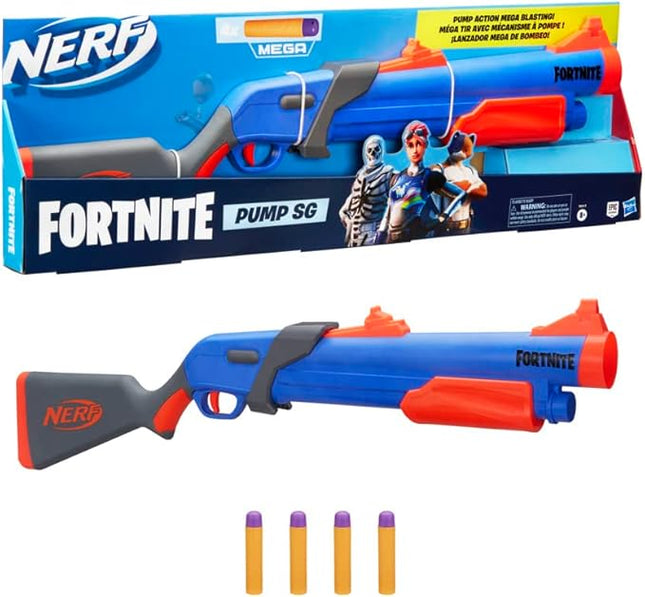Nerf Fortnite Pump SG Blaster - Pump Action Mega Dart Blasting - Breech Load - 4 Official Mega Darts - for Youth, Teens, Adults