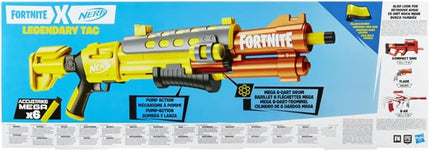 Nerf Fortnite Legendary TAC Blaster, Yellow Glow Wrap Design, 6-Dart Mega Drum, 6 Nerf AccuStrike Mega Darts, Multicolor, One Size