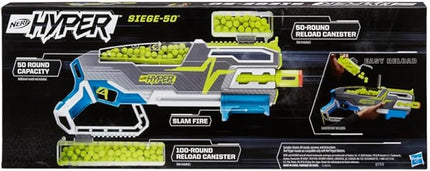 Nerf Hyper Siege-50 Pump-Action Blaster, 40 Hyper Rounds, Holds Up to 50 Rounds, Glasses, Up to 110 FPS Velocity, Easy Reload, Toy Foam Blasters