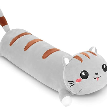 AFAN Long Cat Plush Cute Cat Body Pillows Kawaii Stuffed Animals Plushies Soft Cuddly Cotton Plush Toys Room Decor Gifts for Kids Girls Boys Adults (Grey, 19.6 Inch)
