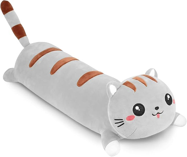 AFAN Long Cat Plush Cute Cat Body Pillows Kawaii Stuffed Animals Plushies Soft Cuddly Cotton Plush Toys Room Decor Gifts for Kids Girls Boys Adults (Grey, 50 Inch)
