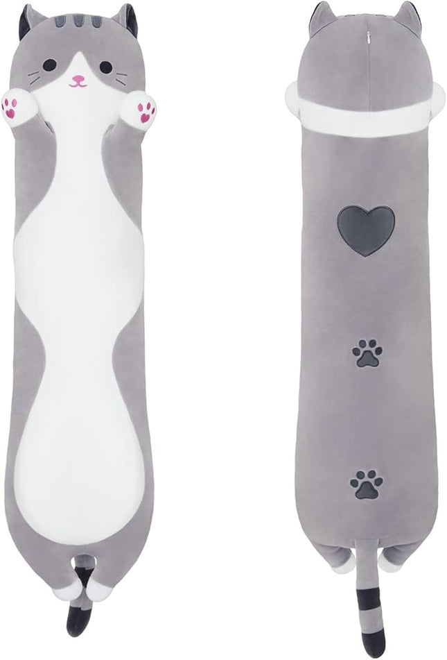 Long Plush Toy Cat Pillow Cute Plush Cat Toy Doll Stuffed Animal Cat Hugging Pillow for Sleeping Gift for Kids and Girls(Gray,50cm/19.6in)