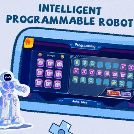 Ruko 6088 Programmable Robot with APP Control, Remote Control, Gesture Sensing Control, Rechargeable Robots Toys for Boys and Girls, Interactive LED Faces, QA Games for 3 4 5 6 Years Kids, Blue