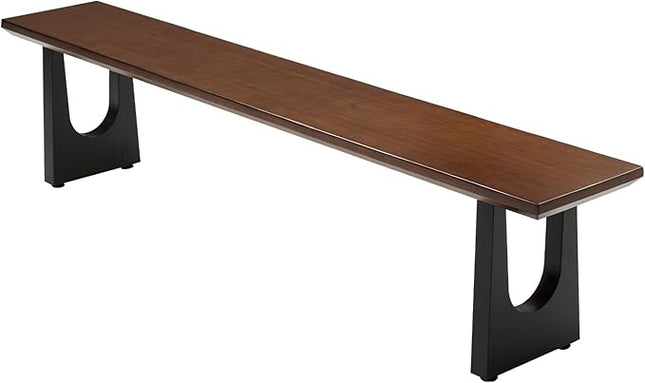 Walnut Color Long Bench Solid Wood Top Metal Legs U-Shaped Design Durable Sturdy Dining Bench Ideal for Office Home Restaurant Patio Multiple (Bench, 70.87in)