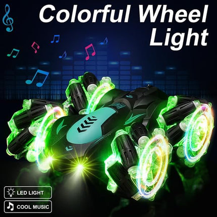 Gesture Sensing RC Stunt Car, 360 Spins Double Sided Hand Controlled Glove RC Car with Lights Music, Birthday Gifts for Boys Age 6-12