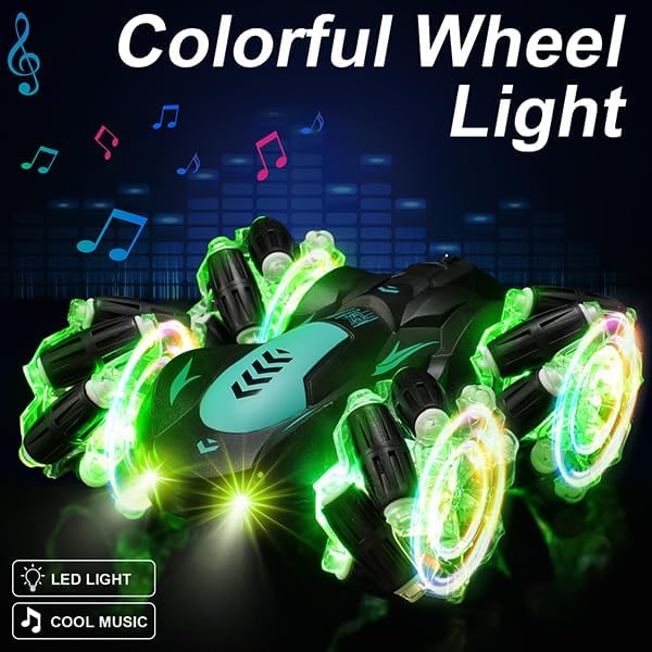 Gesture Sensing RC Stunt Car, 360 Spins Double Sided Hand Controlled Glove RC Car with Lights Music, Birthday Gifts for Boys Age 6-12