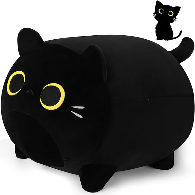 Black Cat Plush Pillows-16'' Big Cute Soft Plushies, Gold Eyes Black Cat Plush, Cat Anime Plush Cute Plush Cat Plushie Stuffed Cat Stuffed Animals, Sofa Pillow Birthday Gift for Kids Girls Boys